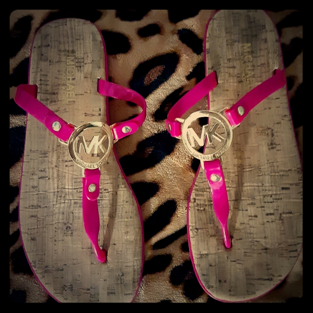 Michael Kors gold charm pink jelly sandals